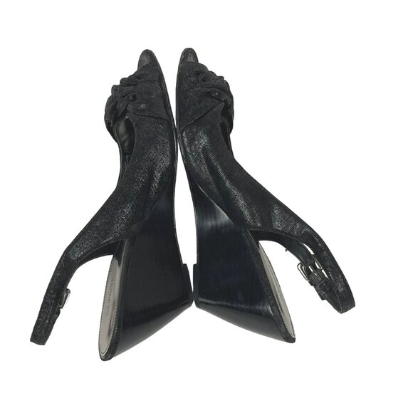 Alfani Raina Black Leather Slingbacks Peep-Toe Wedge Heel Sz. 9.5 - Picture 6 of 8